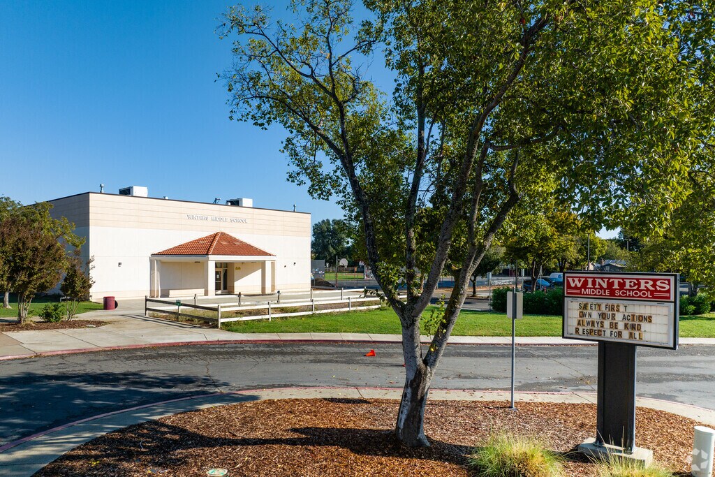 The entrance to Winters Middle School is welcoming.