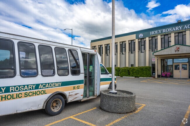 One of several busses owned by Holy Rosary Academy.