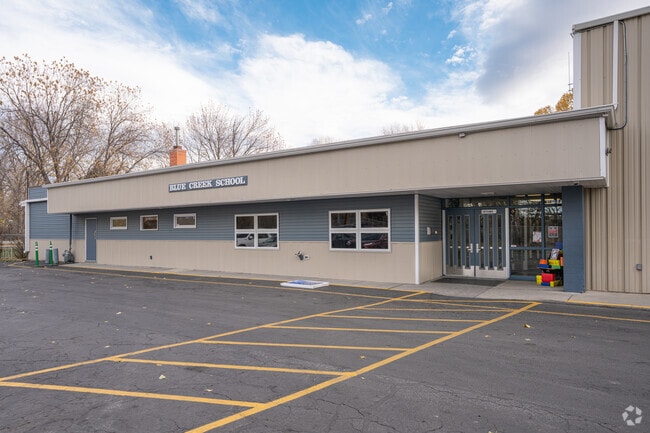 Blue Creek Elementary serves local students in a quiet neighborhood.