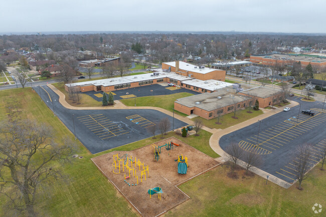 The beautiful campus of Pershing Elementary School includes modern amenities for students.