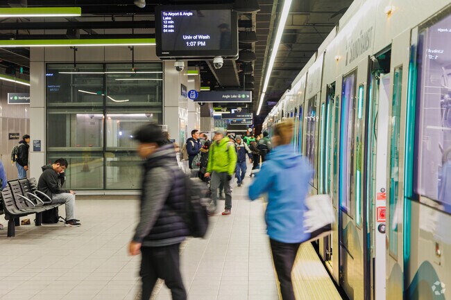 The Seattle Light Rail stops just outside of Husky Stadium in the University District.