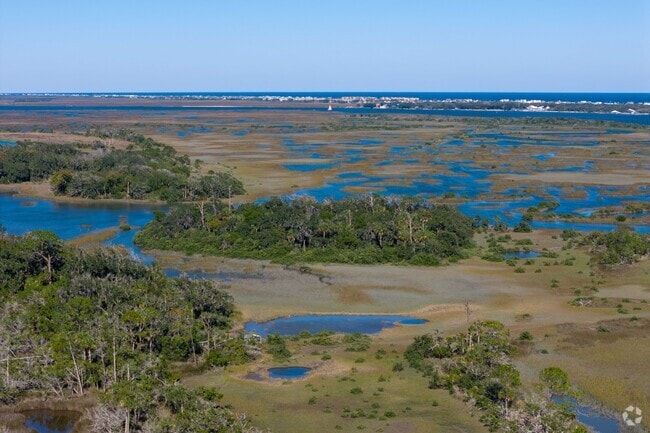 An aerial view of the Forte Mose Historic Park.
