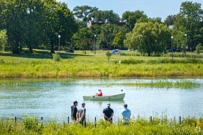 Lifeguards keep the crowds safe in the Humboldt Park Lagoon.