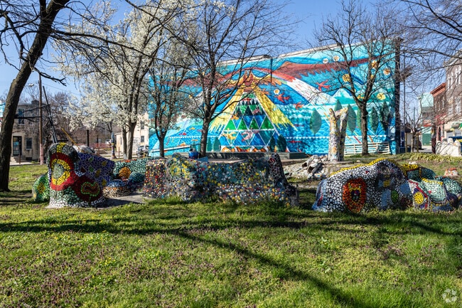 Outside of The Village of Arts & Humanities is this beautiful area to sit and relax.