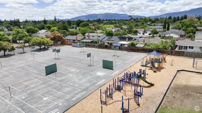 The playground and basketball courts at Nelson S. Dilworth Elementary School in San Jose, CA.