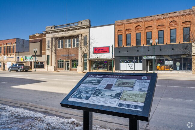 Downtown Marshall is lined with historic buildings occupied by small shops and local restaurants.