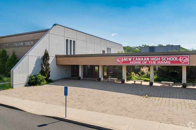 This is the main entrance to New Canaan High School.