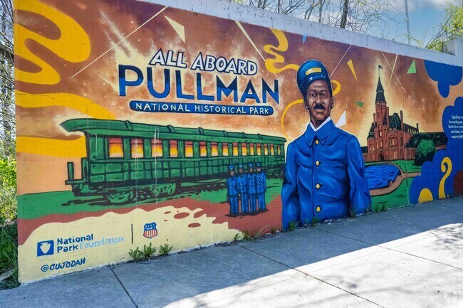 There are very colorful and beautiful Pullman murals all around the Pullman area.