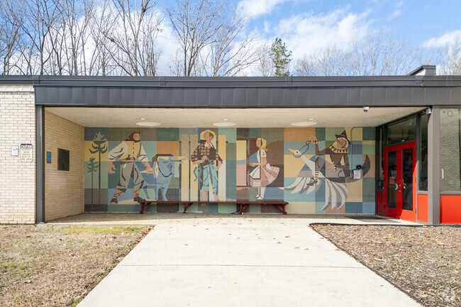 A mosaic of art at the entrance to Carroll T Overton Elementary School.