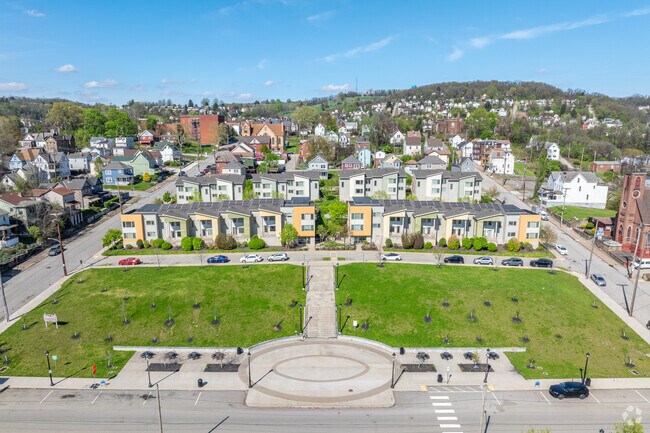 A small section of new builds stands out in the center of town in Braddock.