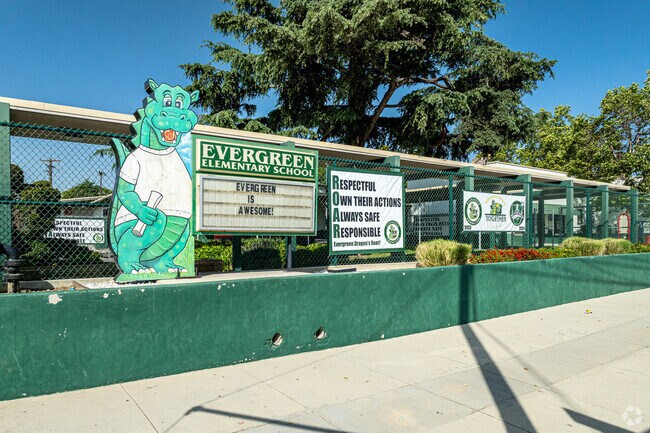Evergreen Elementary School in Whittier proudly displays their mascot at Dragon.