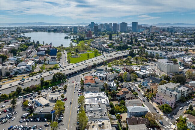 At Lakeshore the 580 freeway separates the community from the nearby Lake Merrit.