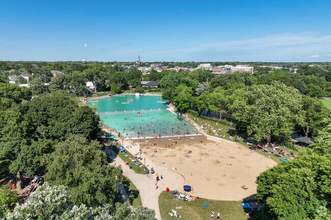 Families from around the Naperville area enjoy the beautiful Centennial Beach.