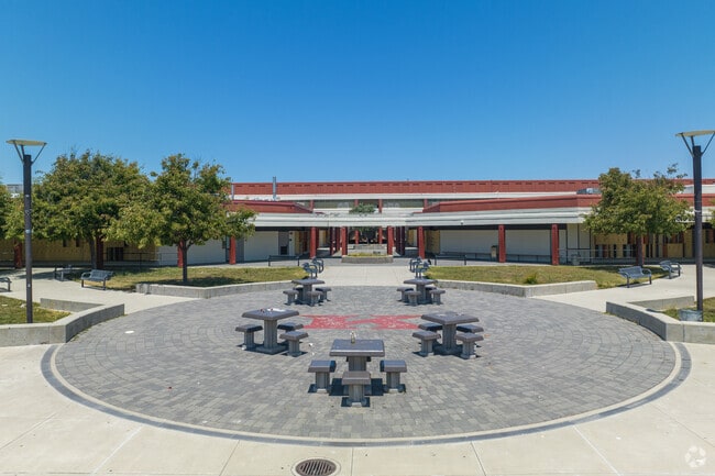 The Kennedy High Campus has several outdoor gathering spaces for students and teachers.