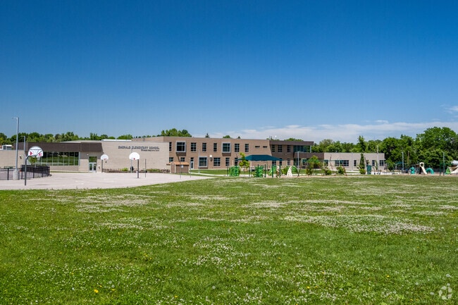 The basketball courts and play area at Emerald Elementary School in Broomfield, Colorado.