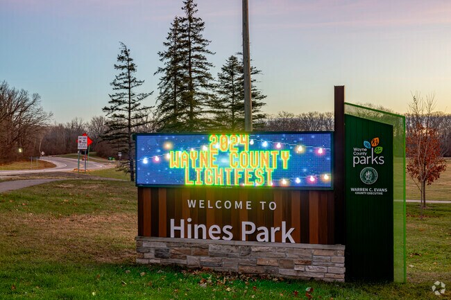 Hines Park in Westland is home to the 19+ miles of Hines Park Trail and annual Lightfest.