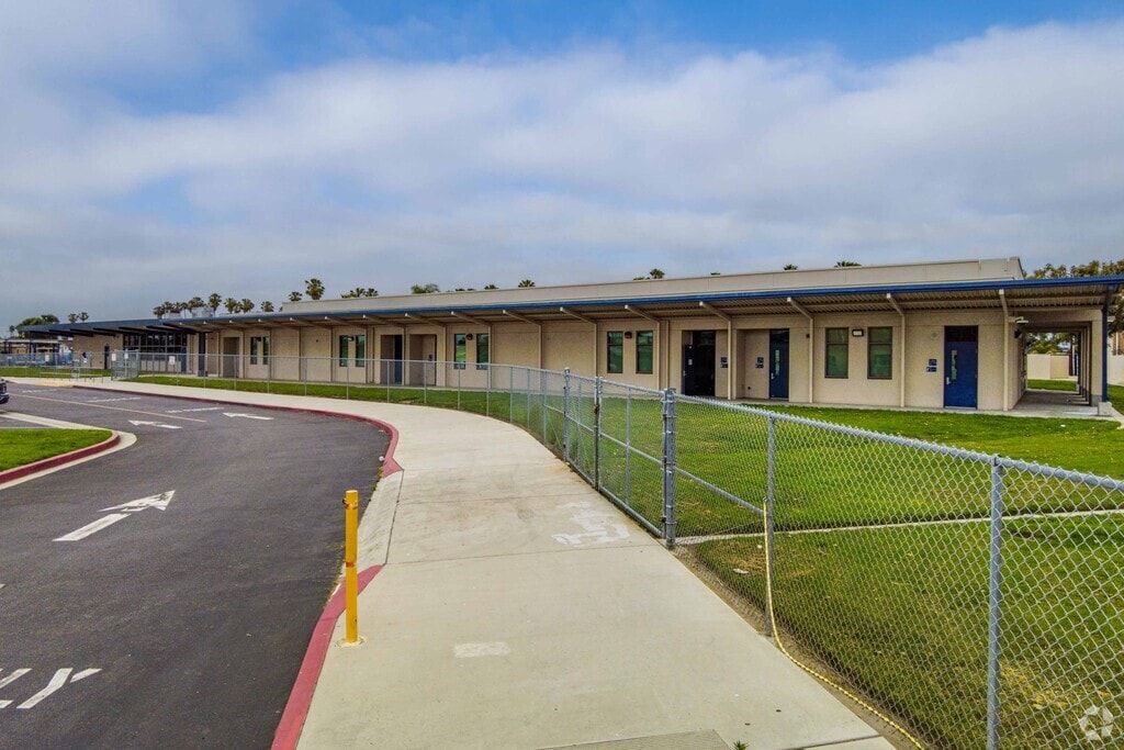 Paul Revere Elementary School entrance shows the fenced gated campus.