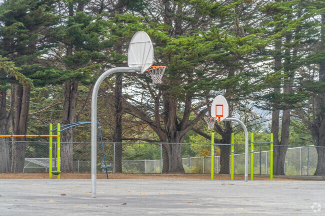 Foothill Public Elementary School basketball hoops, Monterey, California.