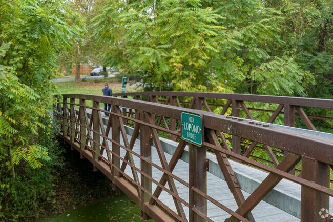 The Nick Lopomo Bridge connects edges of the Canal Path in Cowan Boulevard.