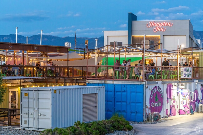 Green Jeans Food Hall offers a lively nightlife experience, perfect for evening gatherings near Sandia Ridge.