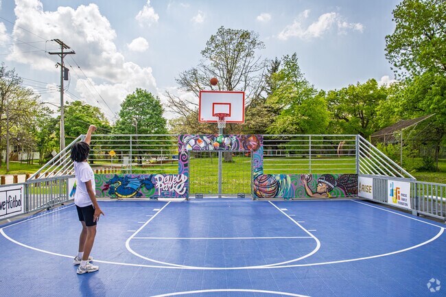 Local kids can hone their basketball skills at Dewey Park's colorful basketball court.