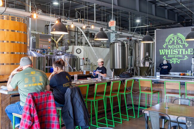 Noon Whistle is a short ways from Flowerfield and has a full menu and plenty of beers on tap.