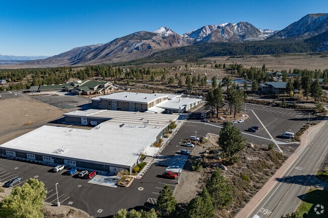 Mammoth Lakes students enjoy beautiful mountain views at Mammoth High School.