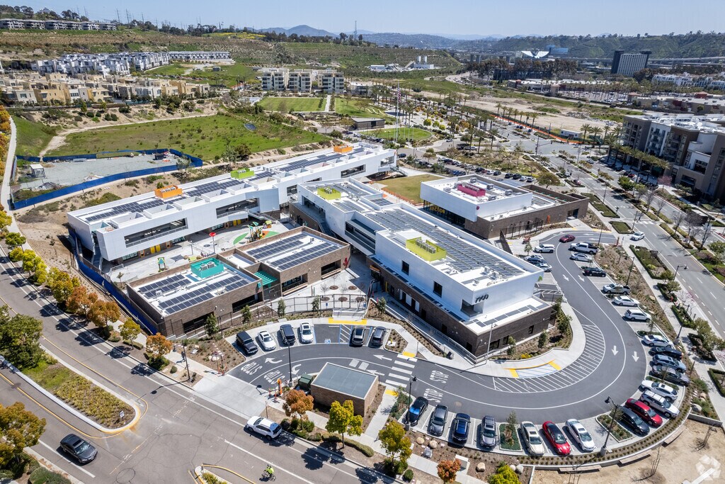 An elevated view of Nipaquay Elementary shows its modern campus.