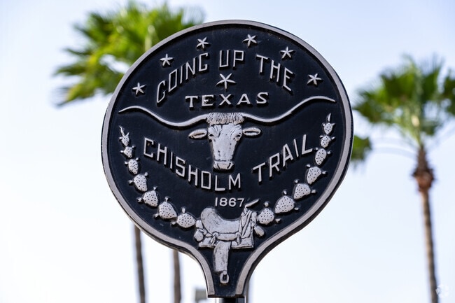 The historic Chisolm Trail is located on the Donna City Square Park courtyard.