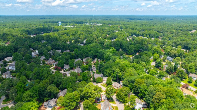 Tree-lined streets and suburban homes weave through the forested landscape of Stonehenge East.