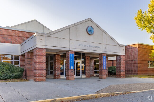 Norview Middle School's main entrance welcomes students from the Norfolk area.