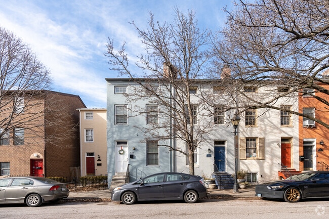 Another colorful exhibit of single-family row homes in Ridgely's Delight.