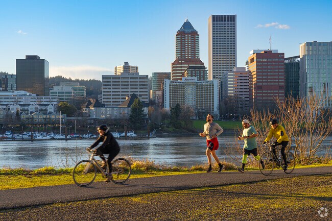 Dedicated bike lanes and sidewalks make Downtown Portland a pedestrian friendly community.