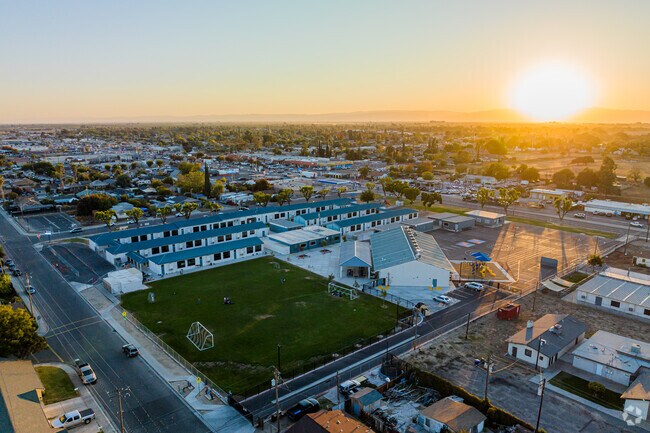 The sun sets over Shackelford Elementary School in southern Modesto.