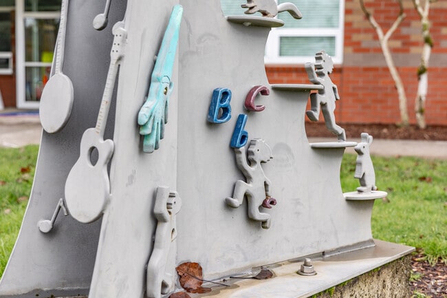 A detail of the commissioned artwork in front of York Elementary School in Vancouver, WA.