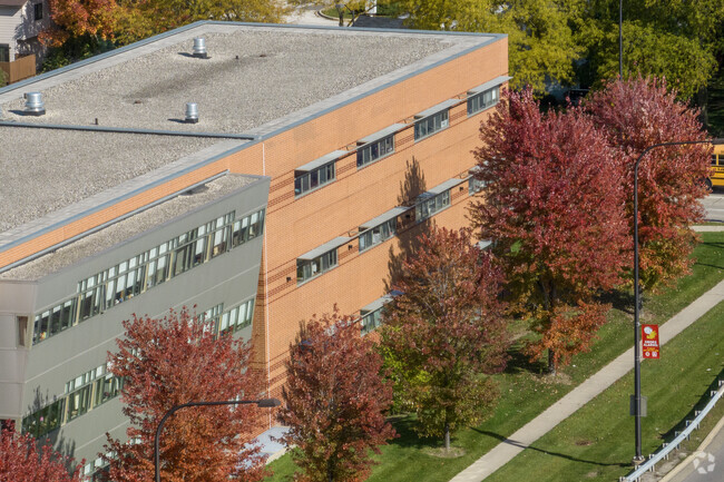Modern facilities and tree lined streets charm students of Hawthorn Townline Elementary School.