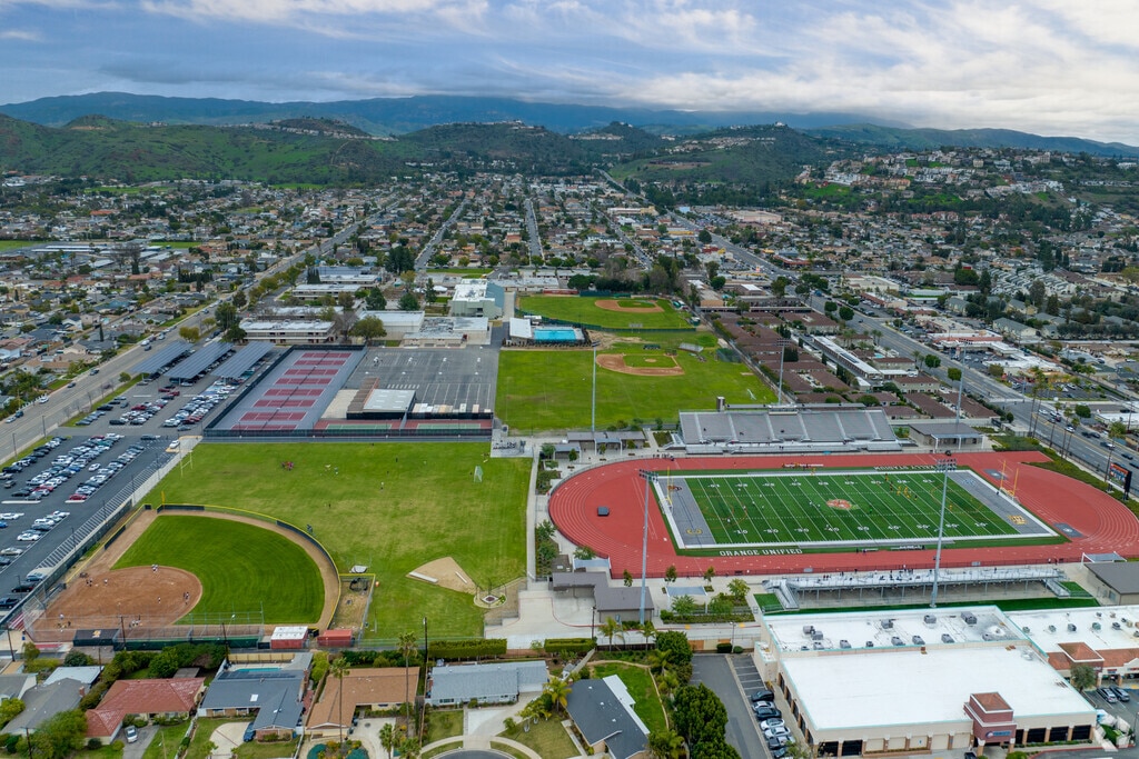 An overview of El Modena High School's campus in the Orange neighborhood.