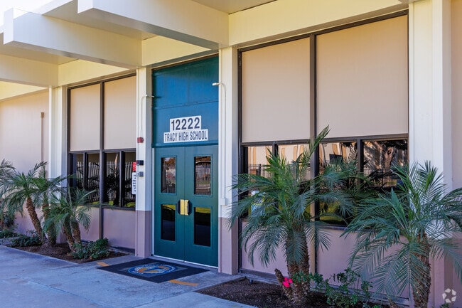 Tracy High School office entrance.