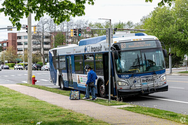 CT Transit buses in East Hartford connect residents to nearby towns and city centers.