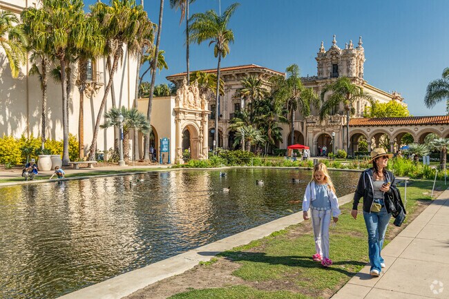 The famous Lily Pond in Balboa Park draws visitors and locals alike.