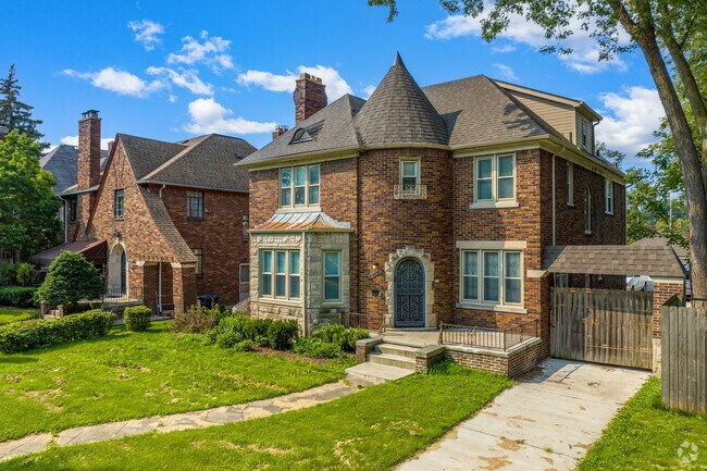 Majestic Tudor Revival homes grace the park in the Nardin Park neighborhood.