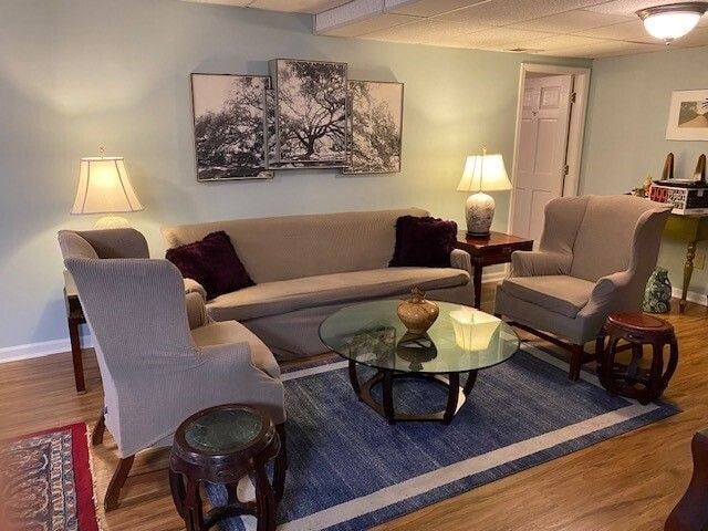 Living room with door to kitchen