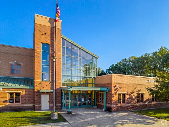Entrance & architectural details of Lake Arbor Elementary