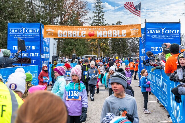Kids cross the finish line during the Great Gobble Wobble on Thanksgiving day near Ottawa.