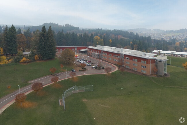 An elevated view of Straub Middle School in West Salem.