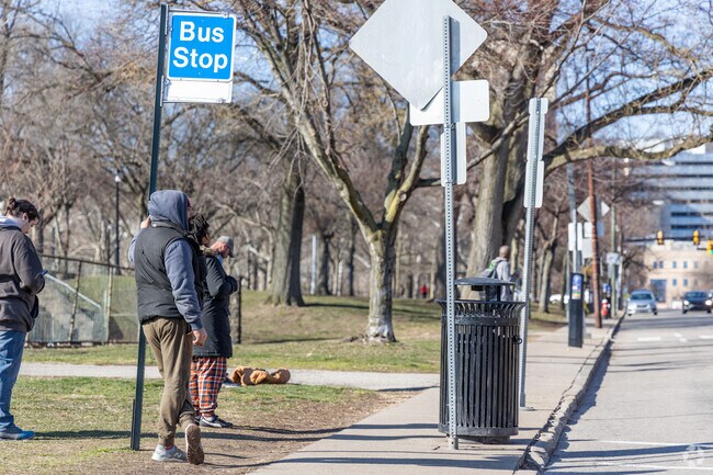 Many residents catch the bus at the bus stop across from Giant Eagle.