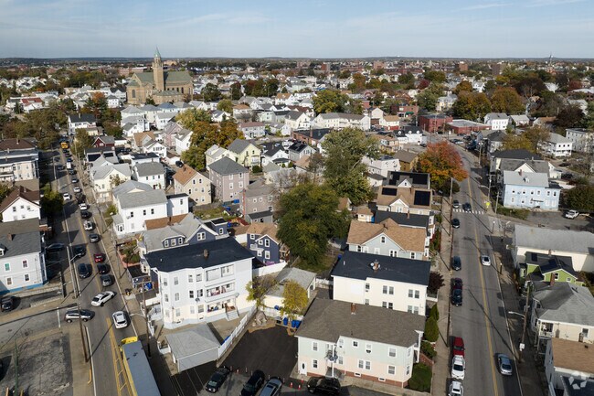 Houses and shopping mix in downtown  Wanskuck, RI.