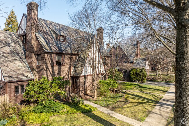Tudor-style homes sit just off Crawford Circle in the middle of Wawaset.
