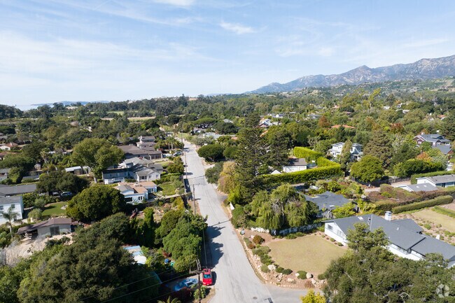 Aerial of homes in Toro Canyon, Summerland, CA.