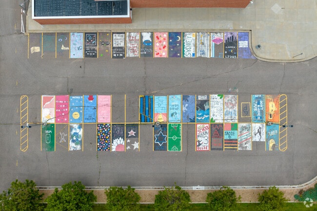 Wheat Ridge High School has creatively decorated parking spaces.